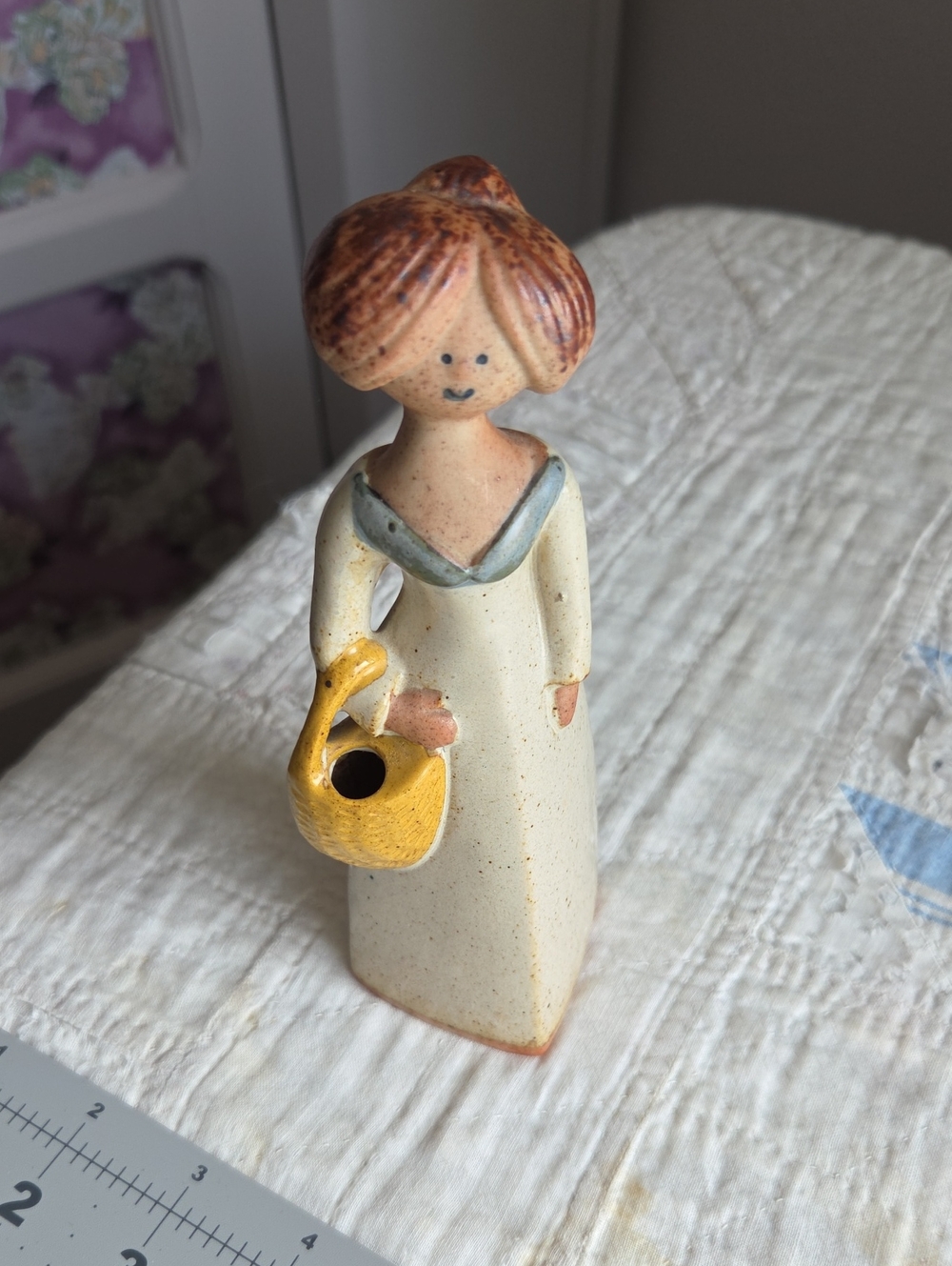 Vintage  Ceramic Figurine Woman with Yellow Bag
